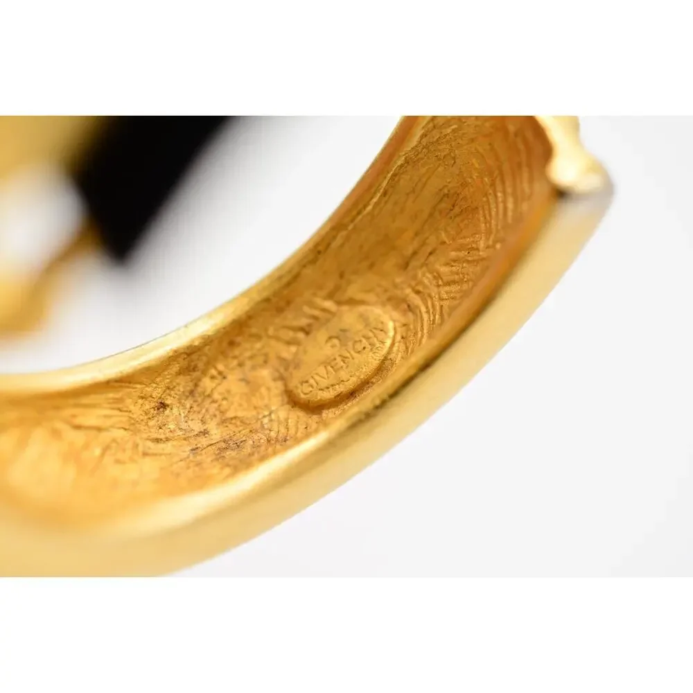 Givenchy Vintage Clip On Hoop Earrings Brushed Gold Heavy Chunky Signed 1980s 9I